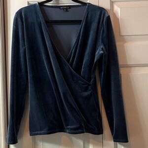 J. Crew Navy Velvet Wrap Blouse